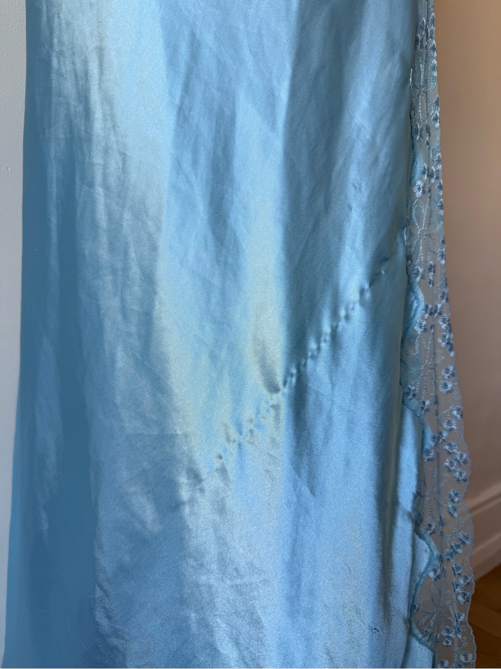 La Senza Blue Satin Slip Dress Y2K Lace Trim Maxi Nightgown Size M - Picture 6 of 9